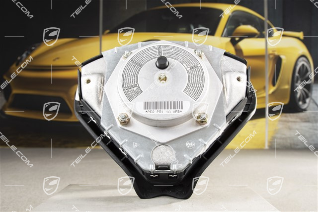 Airbag, 3-Speichen, Leder, schwarz, mit farbigem Wappen