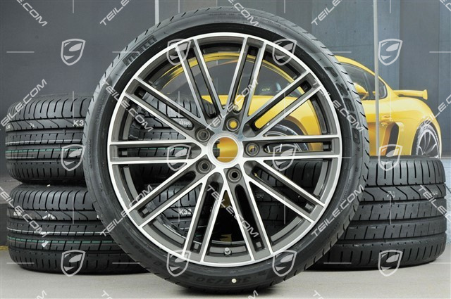 20" summer wheels set 911 Turbo IV, rims 11,5J x 20 ET56 + 9J x 20 ET51 + NEW summer tyres 305/30 ZR20 + 245/35 ZR20, Titan, minimal traces...