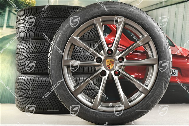 19-inch Boxster S winter wheels set, rims 8J x 19 ET57 + 10J x 19 ET45 + NEW Michelin Pilot Alpin 4 winter tires 235/40 R19 +265/40 R19, Platinum satin mat