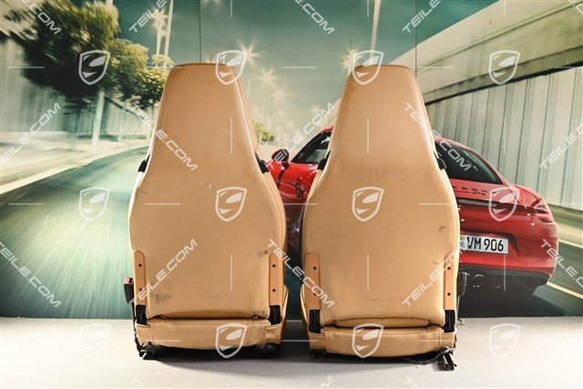 Sessel, manuell verstellbar, höhenverstellbar, Leder/Lederimitat, beige, beschädigtes Leder. (L+R)