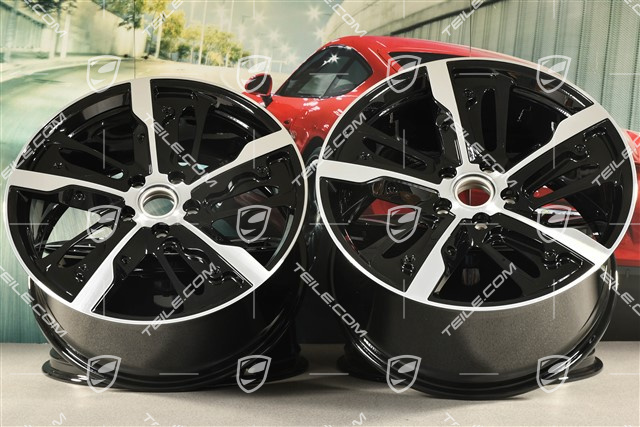 21" Wheel rim set Taycan Exclusive Design, 9,5J x 21 ET60 + 11,5J x 21 ET66, Carbon version (carbon aeroblades not included), black high gloss