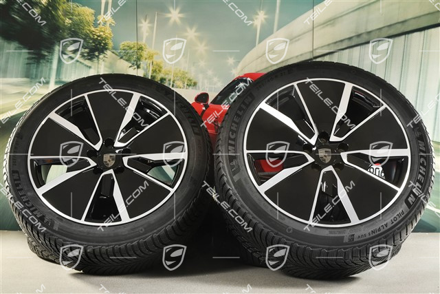 21-inch Macan Turbo winter wheel set, rims 8,5J x 21 ET27 + 10,5J x 21 ET47 + NEW Michelin Pilot Alpin 5 SUV winter tyres 255/45 R21 + 285/40 R21, black high gloss
