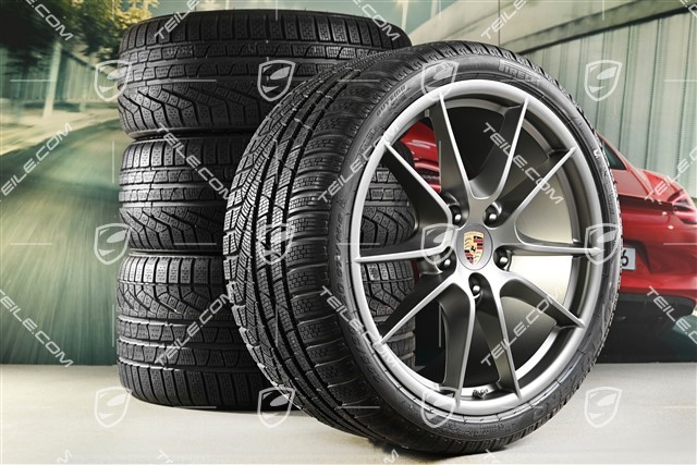 20" Komplet kół zimowych Carrera S III, 8,5J x 20 ET51 + 11J x 20 ET70, opony zimowe Pirelli 245/35 ZR20 + 295/30 ZR20, Platinum, bez czujników ciśnienia RDK