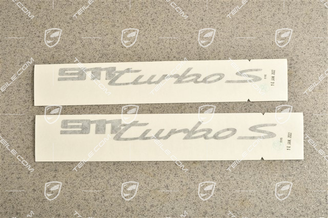 Dekorfolie Satz / Dekorstreifen, seitlich "Turbo S", Schwarz Dekorfolie Satz / Dekorstreifen, seitlich "Turbo S", Schwarz