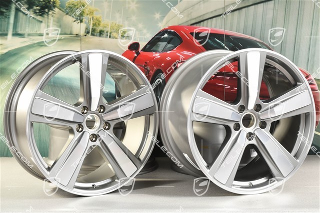 22" Komplet felg Cayenne Exclusive Design Sport, 10J x 22 ET48 +11,5J x 22 ET61, platynowy srebrny