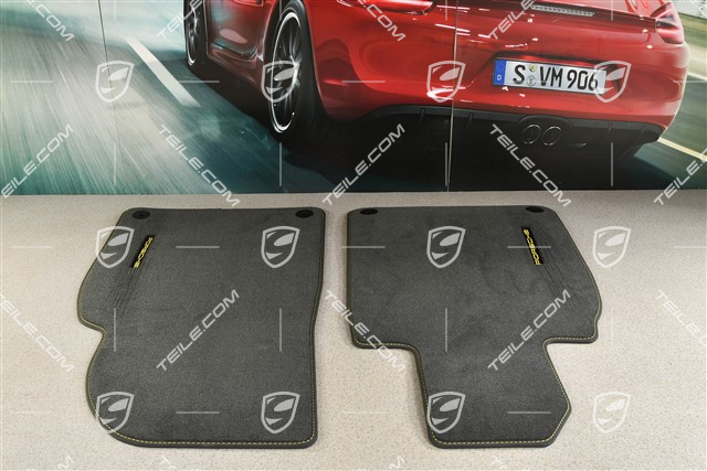 Fußmatten / Fussmattensatz, Velours schwarz mit gelben Nähten