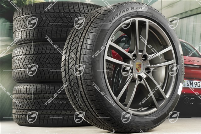 20-inch Cayenne COUPE Sport winter wheel set, rims 9J x 20 ET50 + 10,5J x 20 ET55 + Pirelli winter tyres 275/45 R20 + 305/40 R20, with TPMS, Platinum satin matt