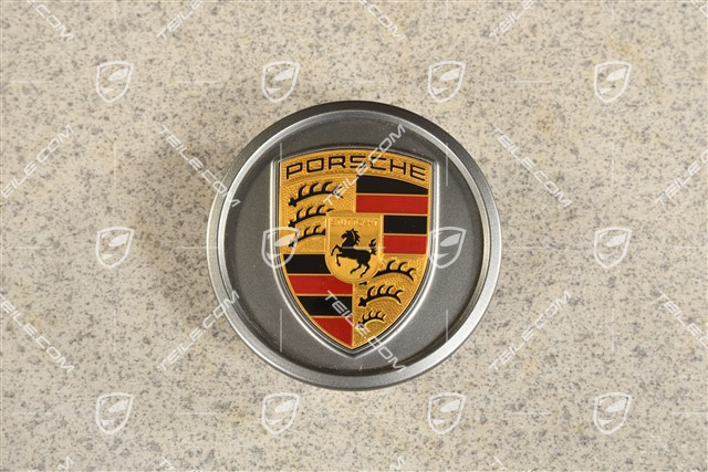 Radzierdeckel, Wappen farbig,  Platinum Seidenglanz / Ring in Platinum Seidenglanz