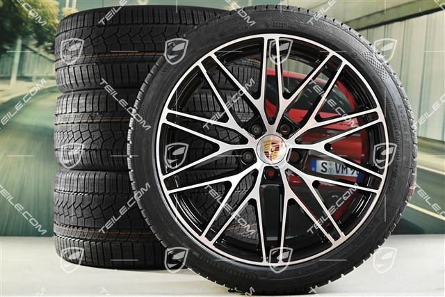 22-inch Macan RS Spyder Design winter wheel set, rims 9J x 22 ET29 + 11J x 22 ET47 + NEW Continental winter tyres 255/40 R22 + 295/35 R22, black high gloss