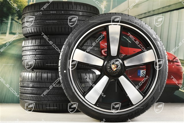 20"+21" Sport Classic Sommerräder Satz, Felgen 9,5J x 20 ET44 + 12J x 21 ET70 + Pirelli Sommerreifen 255/35 R20 + 315/30 R21, schwarz hochglanz
