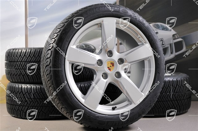 19" Koła zimowe komplet, Cayman S, 8J x 19 ET57 + 9,5J x 19 ET45 + NOWE opony zimowe Michelin Pilot Alpin 4 235/40 R19 + 265/40 R19, bez czujników RDK
