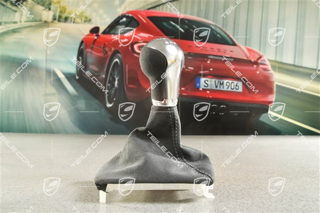 GT3 / Speedster, Shift lever / gear shift knob with Alcantara gaiter / sleeve, 6-speed manual transmission, Black with Platinium Grey stitching