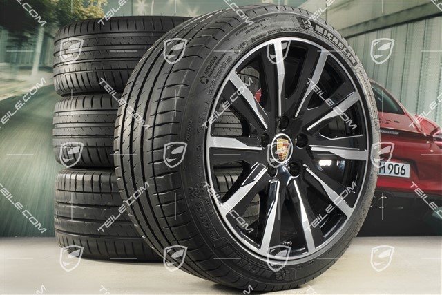 20" Taycan Tequipment Design summer wheels set, rims 9J x 20 ET54 + 11J x 20 ET60 + Michelin summer tyres 245/45 R20 + 285/40 R20, painted in black high gloss