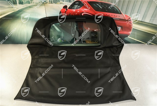 Convertible top covering, cabrio, black, damaged canvas