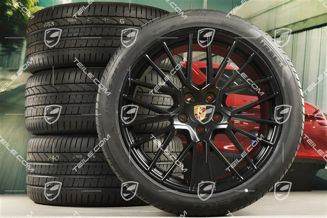 21-inch Cayenne RS Spyder summer wheel set, rims 9,5J x 21 ET46 + 11,0J x 21 ET58 + NEW Pirelli P Zero summer tyres 285/40 R21 + 315/35 R21, with TPMS, black satin matt