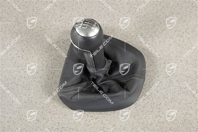 Shift lever / gearshift knob, Sea blue, Leather / aluminium, 6-speed manual transmission