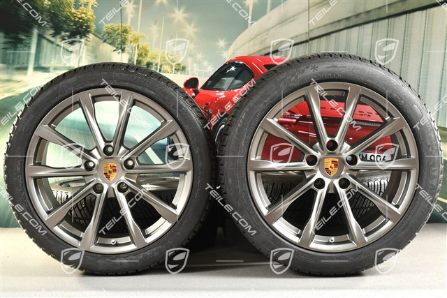 19-inch Boxster S winter wheels set, rims 8J x 19 ET57 + 10J x 19 ET45 + NEW Michelin Pilot Alpin 4 winter tires 235/40 R19 +265/40 R19, Platinum satin mat