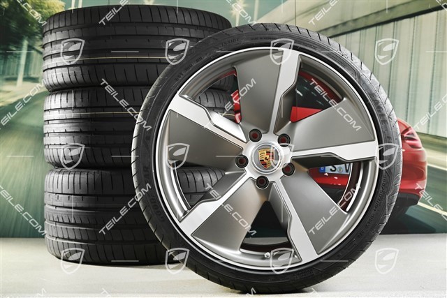 21" Exclusive Design summer wheel set, rims 9,5J x 21 ET60 + 11,5J x 21 ET66 + NEW Goodyear summer tyres 265/35 R21 + 305/30 R21, platin silver satin matt