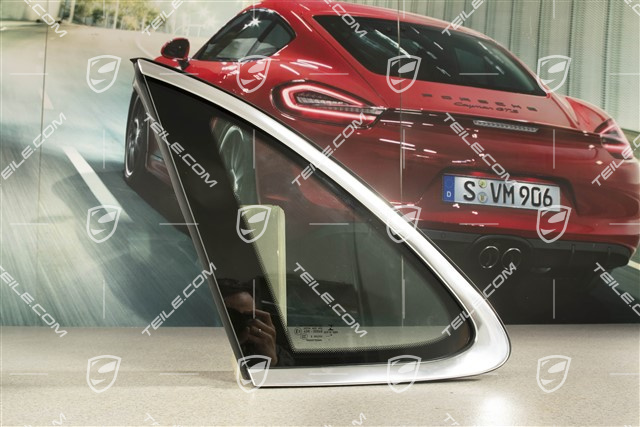 Seitenscheibe mit Zierleiste, Aluminium-Paket Schwarz, Waermeschutzglas grün im Fond, L