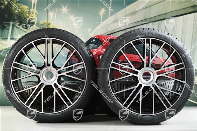 21" Panamera Turbo S Koła zimowe, komplet, centralne mocowanie, felgi 9,5J x 21 ET71 + 10,5J x 21 ET71 + opony zimowe Continental Winter Contact TS860 S 275/35 R21 + 315/30 R21, czarny wysoki połysk