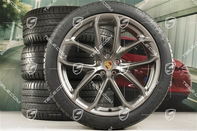 21" GT Design summer wheel set, wheel rims 9,5J x 21 ET27 + 10J x 21 ET19 + NEW Michelin summer tyres 265/40 R21 + 295/35 R21, platinum satin matt, with TPM