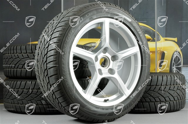 18" Boxster winter wheel set, 8J x 18 ET57 + 9J x 18 ET47 + winter tyres Dunlop 235/45 R18 + 265/45 R18, without TPM
