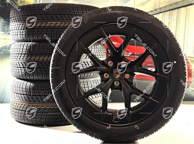 21" koła zimowe Cayenne RS Spyder Design, komplet, felgi 9,5J x 21 ET16 + 11J x 21 ET37 + opony zimowe Goodyear UltraGrip Performance 3 SUV 275/45 R21 + 315/40 R21, czarny satynowy półmat