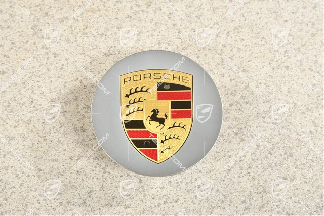 Hub cap, concave, crest coloured, Platinum Silver Metallic