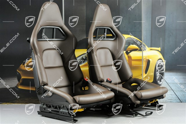 Bucket seats, collapsible, heating, leather, brown / Saddle Tan, set L+R