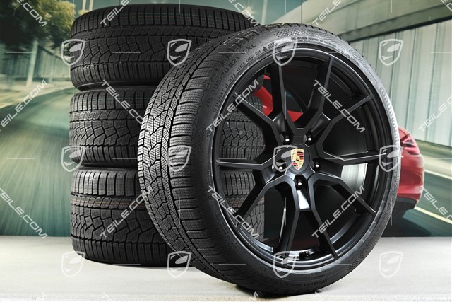 21" RS Spyder Design Winterräder Satz, Felgen 9,5J x 21 ET60 + 11,5J x 21 ET66 + NEUE Continental Winter Contact TS860 S Winterreifen 265/35 R21 + 305/30 R21, schwarz seidenmatt