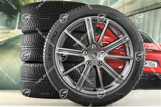 20" Panamera Turbo Koła zimowe, komplet, felgi 9,5J x 20 ET71 + 10,5J x 20 ET71 + NOWE opony zimowe Michelin Pilot Alpin 5 275/40 R20 + 315/35 R20, Adamantium