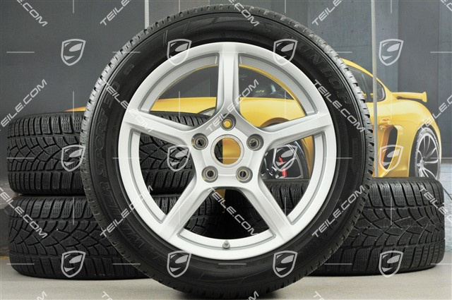 18" Boxster Winterräder Satz, 8J x 18 ET57 + 9J x 18 ET47 + Winterreifen Dunlop 235/45 R18 + 265/45 R18, mit RDK-Sensoren
