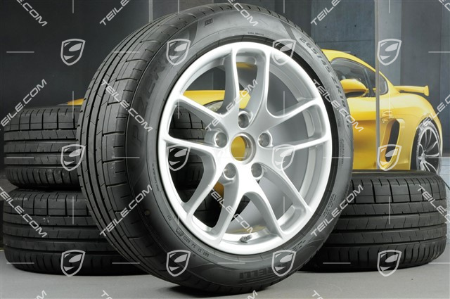 18" Cayman III summer wheels set, rims 8J x 18 ET57 + 9,5J x 18 ET49 + NEW Pirelli P Zero summer tires 235/45 R18 + 265/45 R18