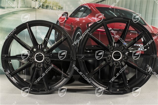 20+21" Felgensatz Carrera S, Felgen: vorne 8,5Jx20 ET53 + hinten 11J x 21 ET66 in Schwarz Hochglanz