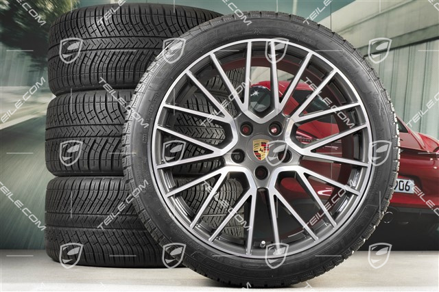 21-inch Cayenne RS Spyder winter wheel set, rims 9,5J x 21 ET46 + 11,0J x 21 ET58 + NEW Michelin winter tyres 275/40 R21 + 305/35 R21, with TPMS, Titanium