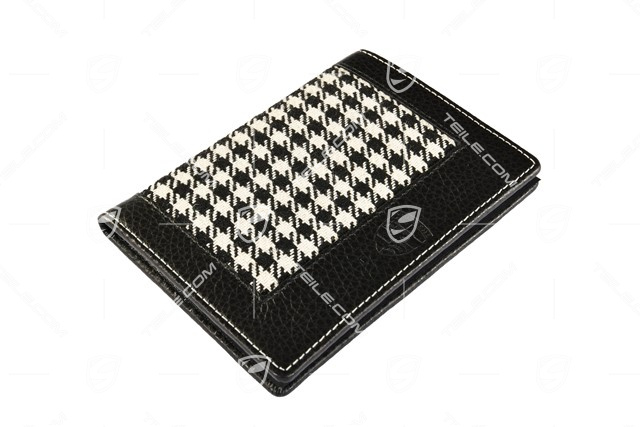 "60Y 911" Vehicle registration case, in a houndstooth pattern, with an embossed Porsche Crest