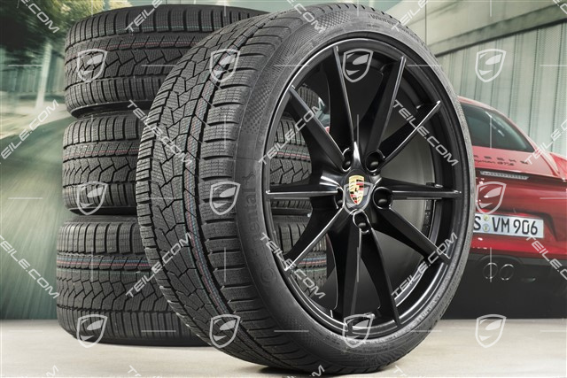 20/21-inch Carrera S winter wheel set, wheel rims 8,5J x 20 ET53 + 11J x 21 ET66 + Continental winter tyres 245/35 R20 + 295/30 R21,  in black satin-mat