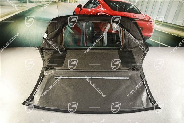Convertible top covering, cabrio, black, damaged canvas