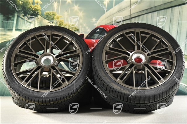 21" Panamera Turbo S Winterräder Satz, Zentralverschluss, Felgen 9,5J x 21 ET71 + 10,5J x 21 ET71 + NEUE Continental Winter Contact TS860 S Winterreifen 275/35 R21 + 315/30 R21, Turbonit