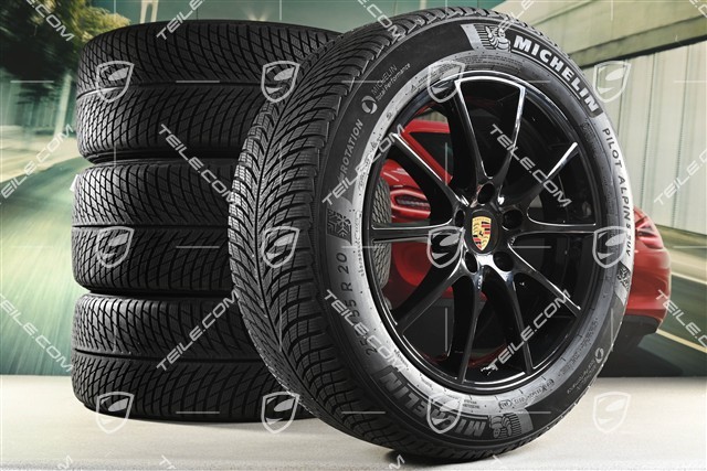20" Cayenne Design Winterräder Satz, Felgen 9J x 20 ET50 + 10,5J x 20 ET55 + Michelin Winterreifen 255/55 R20 + 295/45 R20, mit RDK-Sensoren, in Schwarz Hochglanz