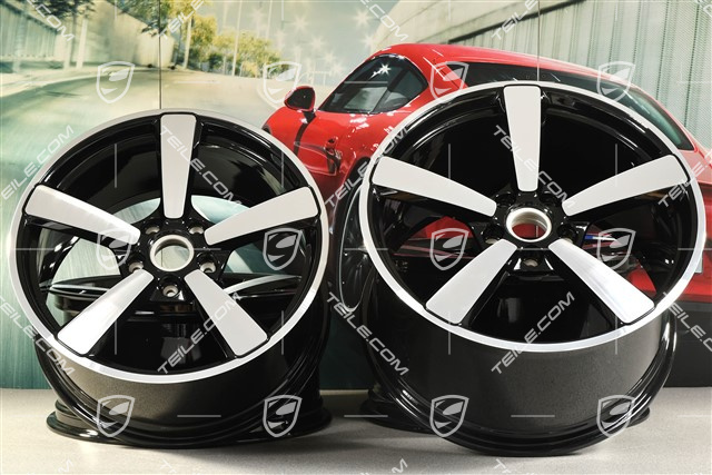 20+21" Felgensatz Carrera Exclusive, Felgen: vorne 9,5J x 20 ET44 + hinten 12J x 21 ET70, Schwarz Hochglanz