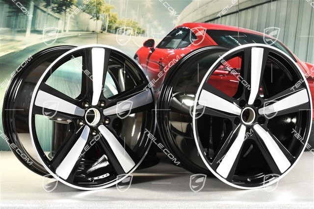 22" Komplet felg Cayenne Exclusive Design Sport, 10J x 22 ET48 +11,5J x 22 ET61, czarny wysoki połysk
