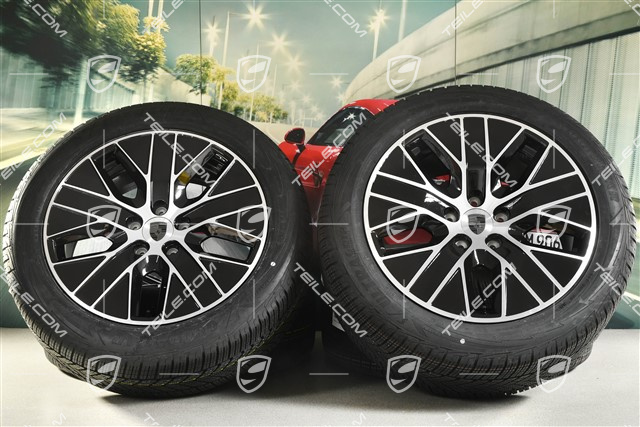 20-inch Macan S winter wheel set, rims 7,5J x 20 ET32 + 10J x 20 ET49 + NEW Goodyear winter tyres 235/55 R20 + 285/45 R20, black high gloss