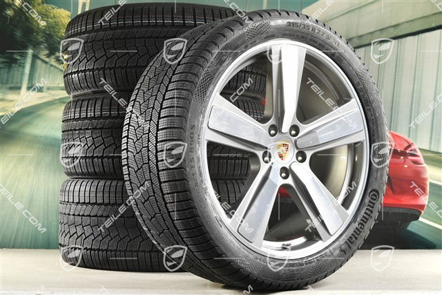 22-inch winter wheel set Cayenne Exclusive Design Sport, wheel rims 10J x 22 ET48 +11,5J x 22 ET52 + NEW Continental winter tyres 285/40 R22 + 315/35 R22, Platin Silver