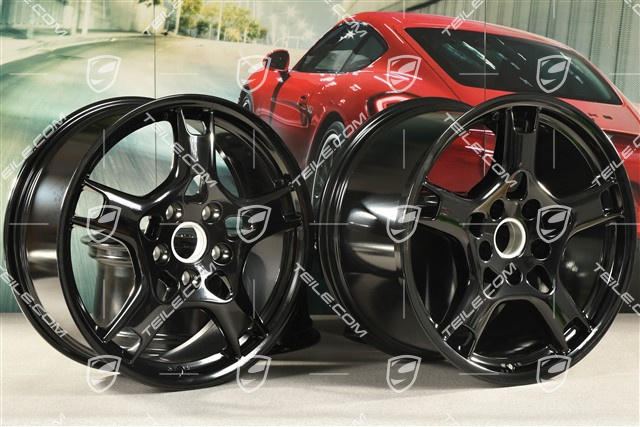 19" Komplet felg Carrera S, 8J x 19 ET57 + 11J x 19 ET51, czarny wysoki połysk