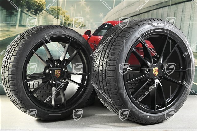 19"+20" Carrera Winterräder Satz, Felgen 8,5J x 19 ET52 + 11J x 20 ET66 + Pirelli Winterreifen 235/40 R19 + 295/35 R20, mit RDK-Sensoren, Schwarz Seidenmatt