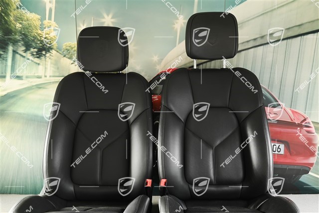 Seats, black leather, ventilated, Porsche crest, electrically adjustable, complete set (L+R)