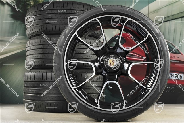 20-inch + 21-inch Turbo S Exclusive Design summer wheel set, rims 9,5J x 20 ET44 + 12J x 21 ET70 + NEW Pirelli summer tyres 255/35 R20 + 315/30 R21, black high gloss