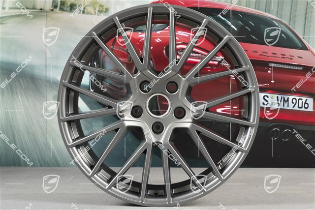 21-inch wheel rim set Cayenne RS Spyder, 11J x 21 ET49 + 9,5J x 21 ET46, for Cayenne Cpupe, Platinum satin matt