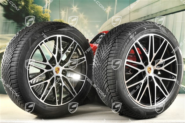 21" RS Spyder Design Winterräder Satz, Felgen 9,5J x 21 ET46 + 11,0J x 21 ET58 + NEUE Pirelli Winterreifen 285/45 R21 + 305/40 R21, mit RDK-Sensoren, schwarz hochglanz